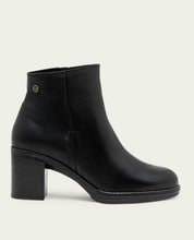 BLACK TERESA LEATHER HEEL ANKLE BOOTS