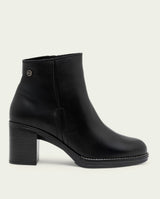 BLACK TERESA LEATHER HEEL ANKLE BOOTS