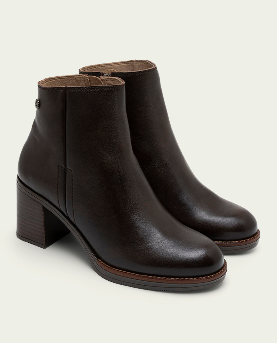 BOTTINES EN CUIR À TALONS TERESA MOKA