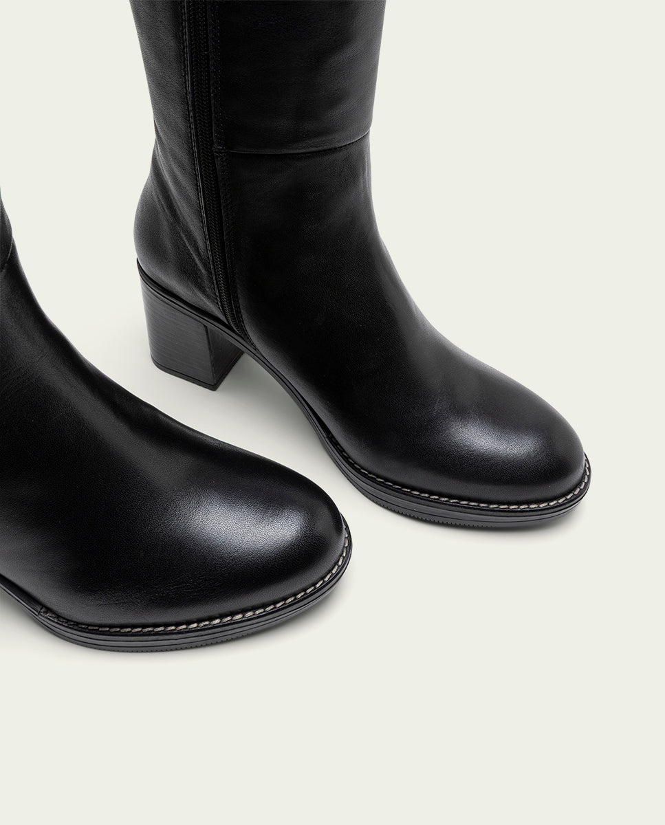 Triana Noir Leather Heeled Boots