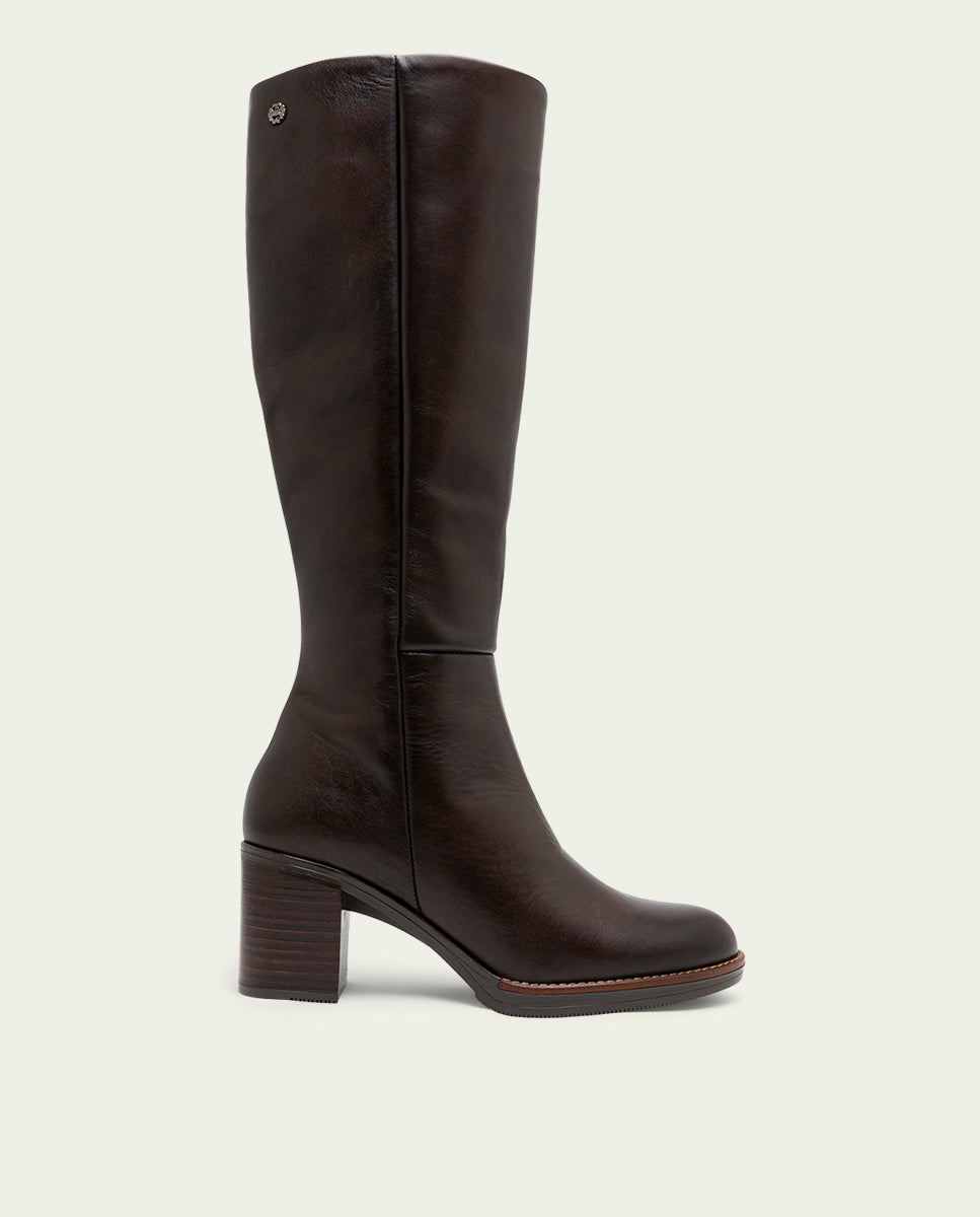 Triana Moka Leather Heeled Boots