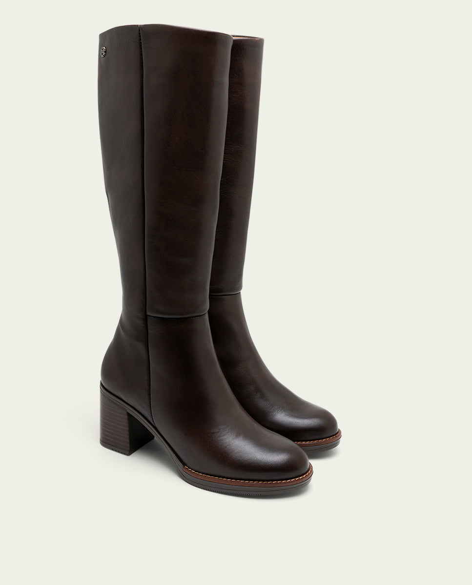 Triana Moka Leather Heeled Boots