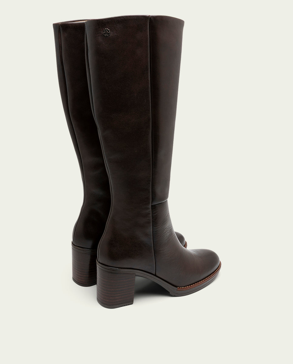 Triana Moka Leather Heeled Boots
