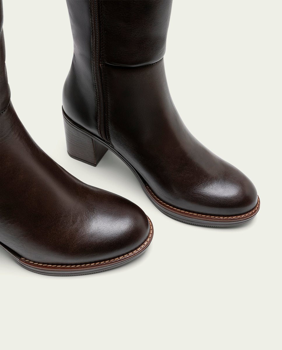 Triana Moka Leather Heeled Boots