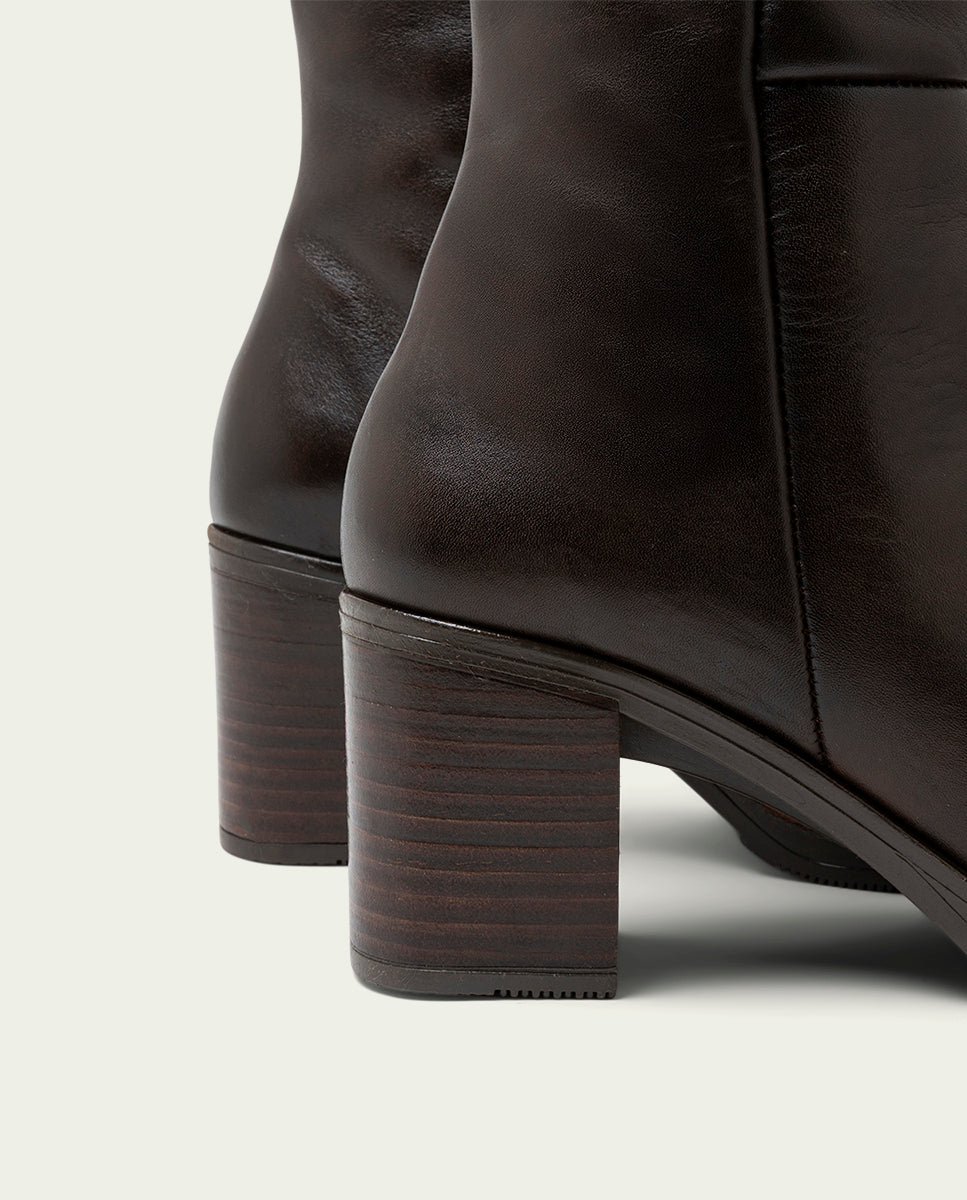 Triana Moka Leather Heeled Boots