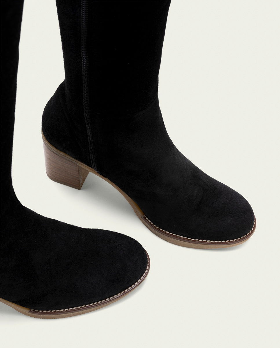 Tina Noir Leather Heeled Boots