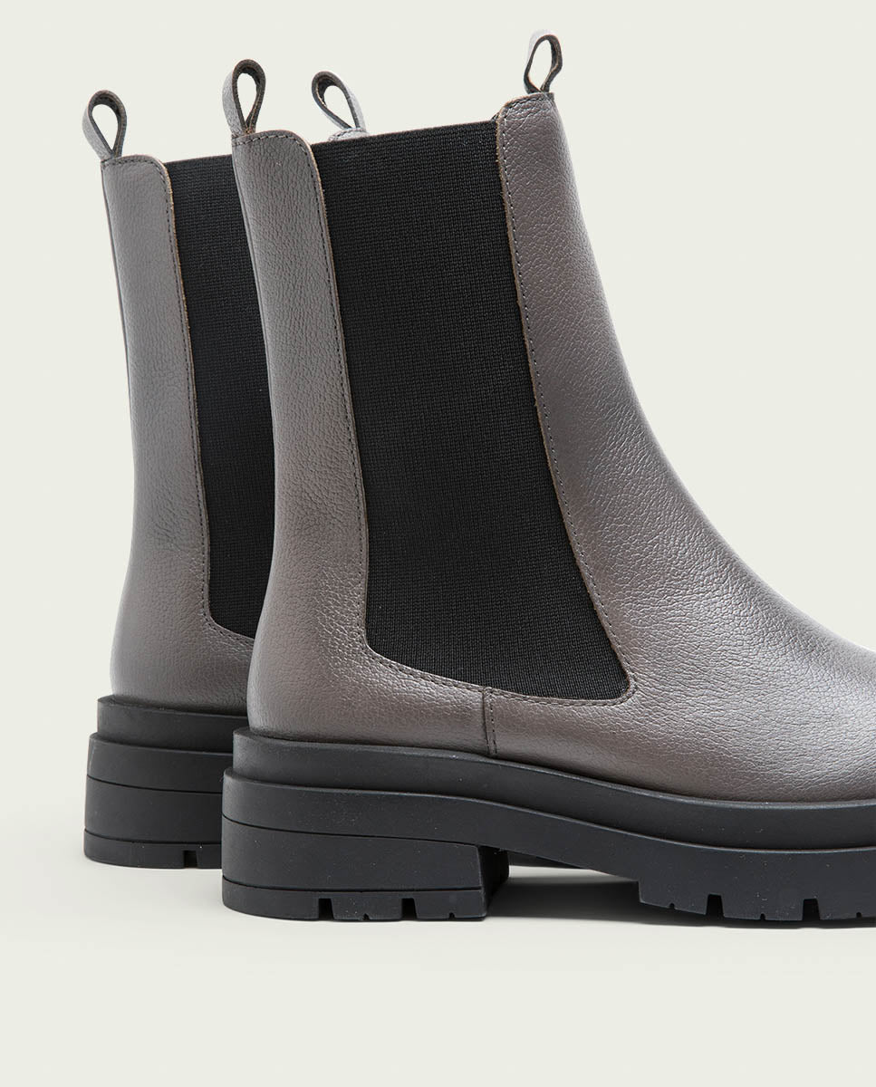 BOTTINES TRACK EN CUIR AVEC ÉLASTIQUES NAÍN GRIS