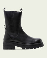 NORA BLACK LEATHER TRACK-SOLE ANKLE BOOTS