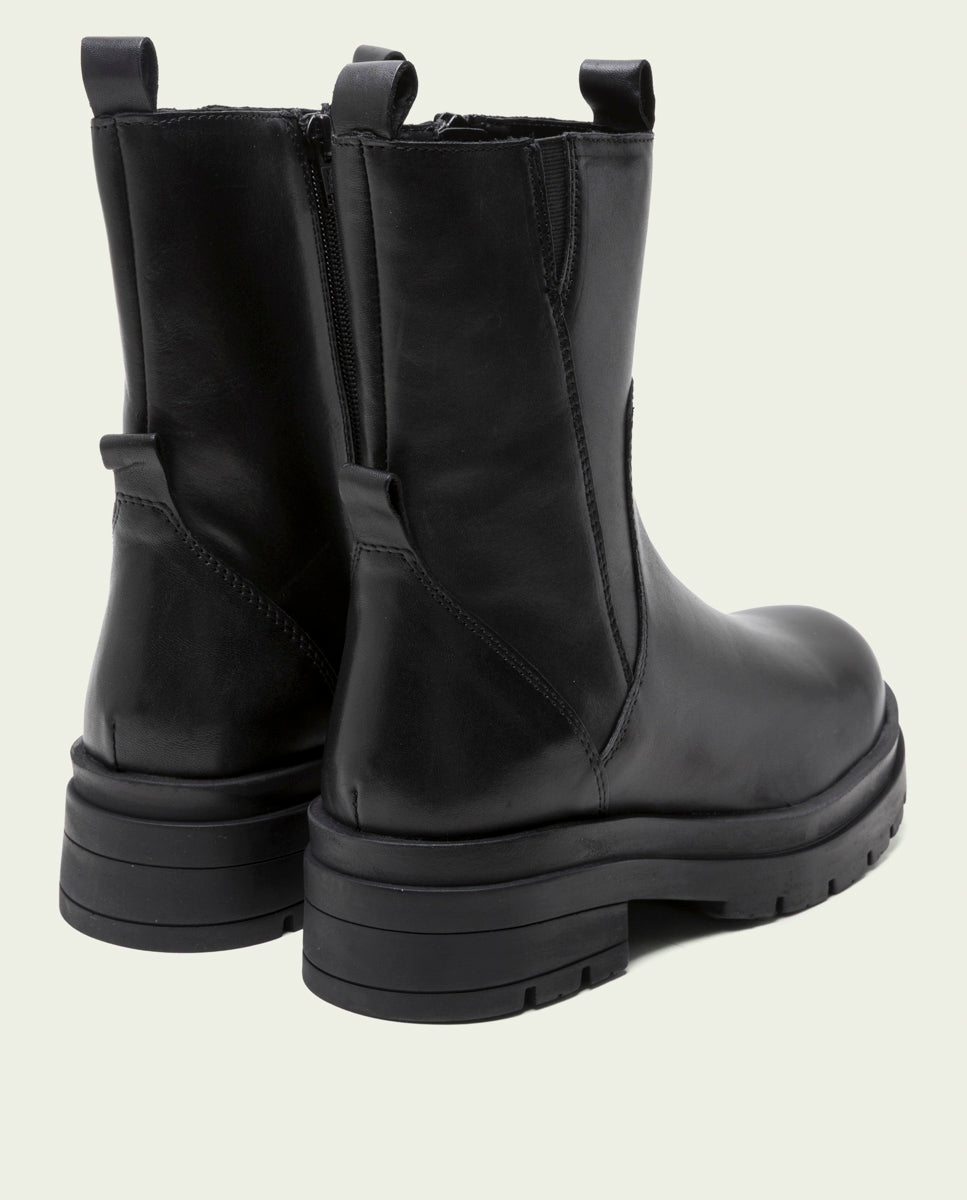 NORA BLACK LEATHER TRACK-SOLE ANKLE BOOTS