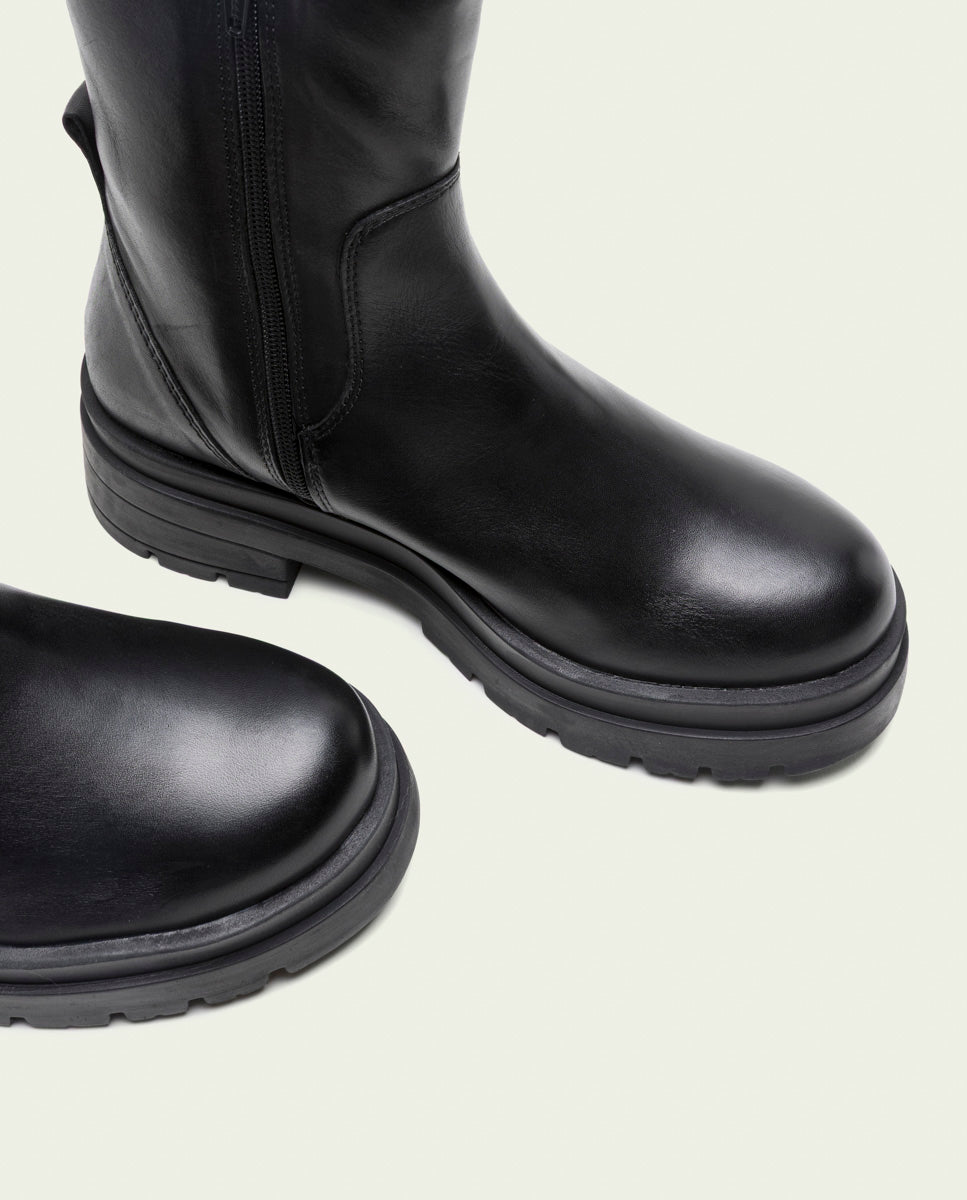 NORA BLACK LEATHER TRACK-SOLE ANKLE BOOTS