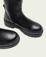 NORA BLACK LEATHER TRACK-SOLE ANKLE BOOTS
