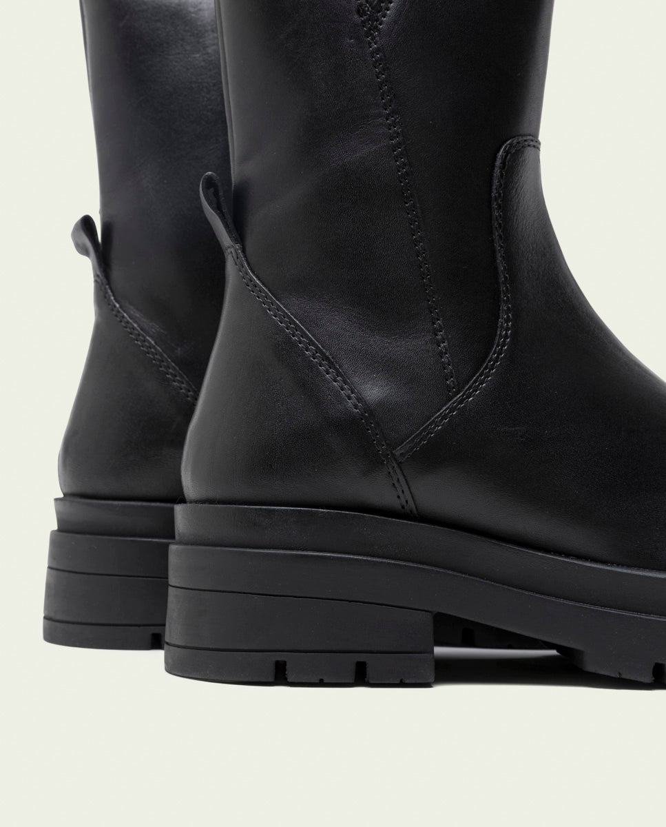 NORA BLACK LEATHER TRACK-SOLE ANKLE BOOTS