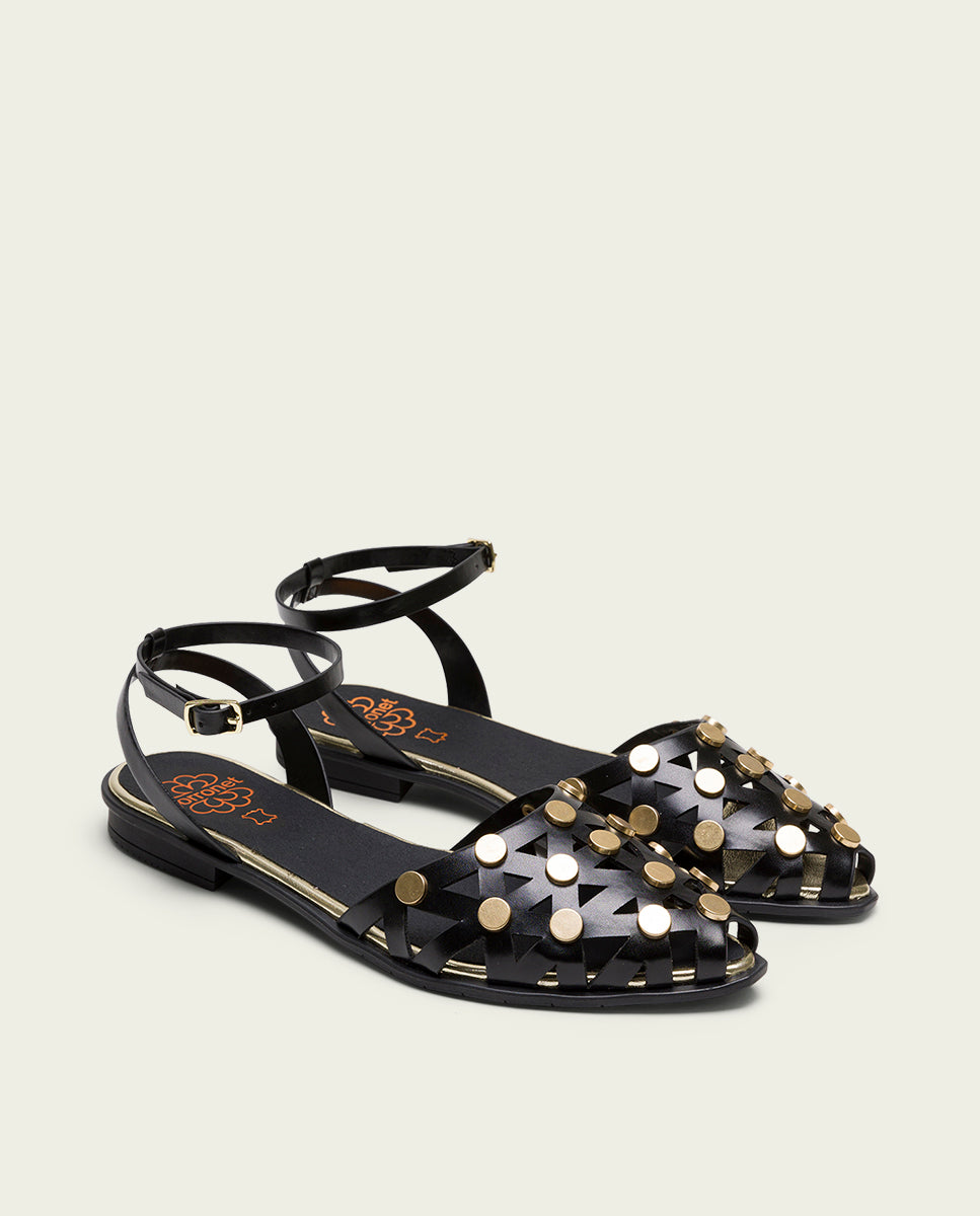 BALLERINE PLATE CLOUTÉS NOIR DORÉ RITA