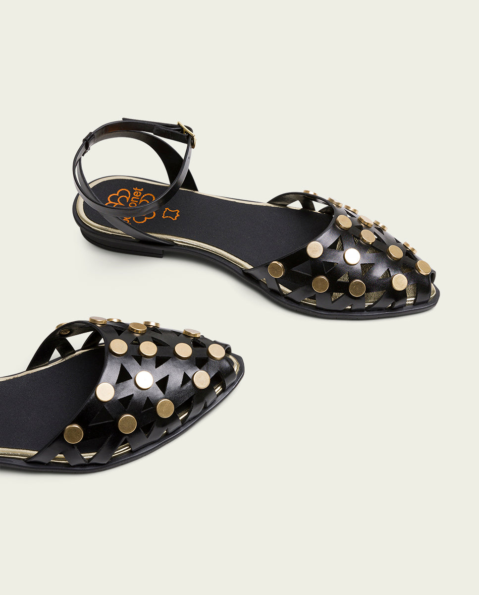 BALLERINE PLATE CLOUTÉS NOIR DORÉ RITA