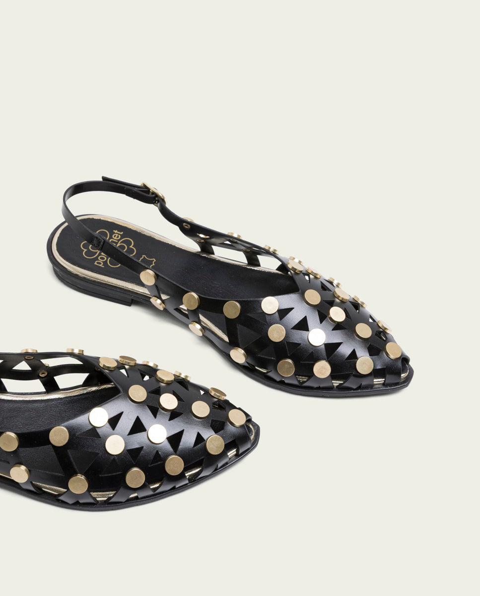 BALERINE PLATE CLOUTÉS NOIR DORE