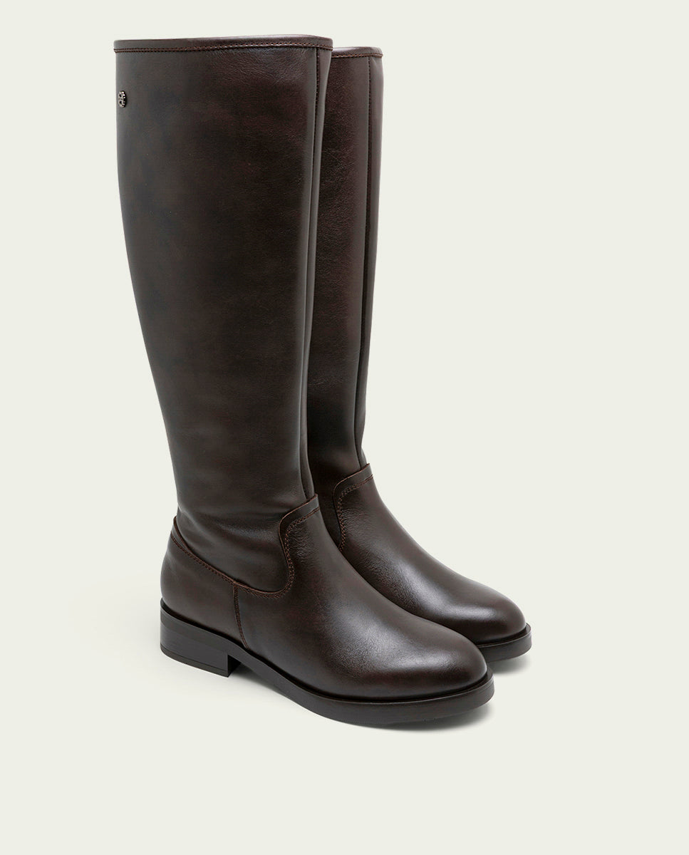 BOTTES HAUTES EN CUIR À TIGE LARGE JANA MOKA
