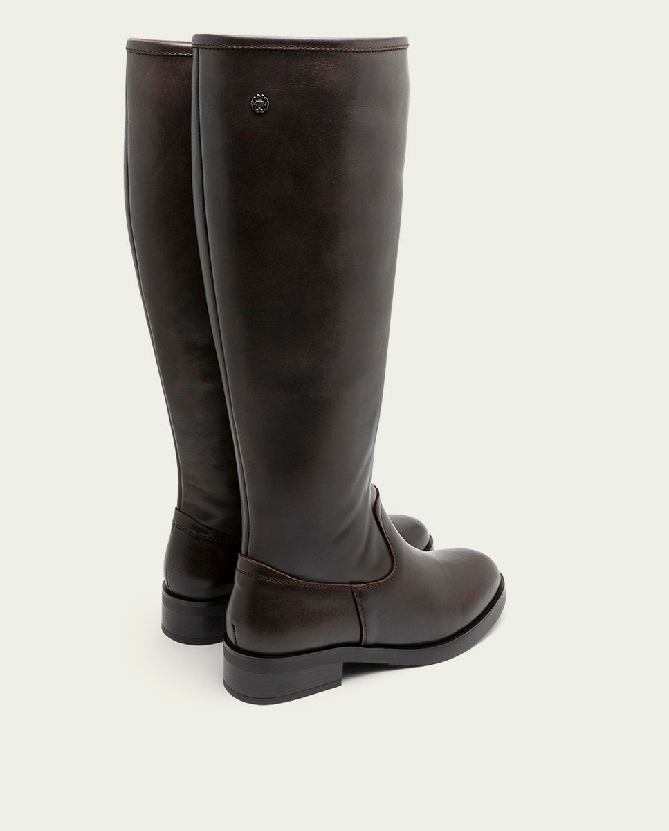 BOTTES HAUTES EN CUIR À TIGE LARGE JANA MOKA