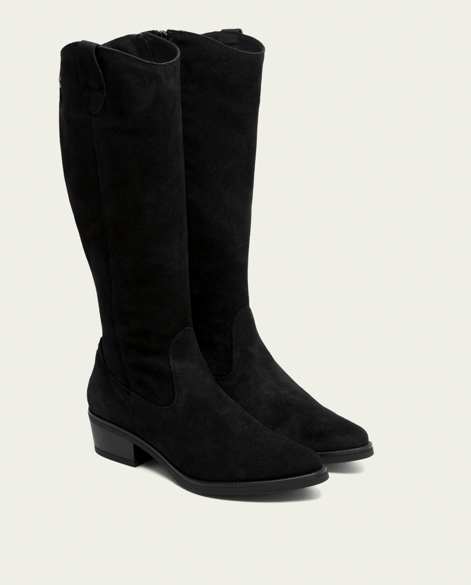 MANUELA BLACK WIDE-CALF LEATHER BOOTS