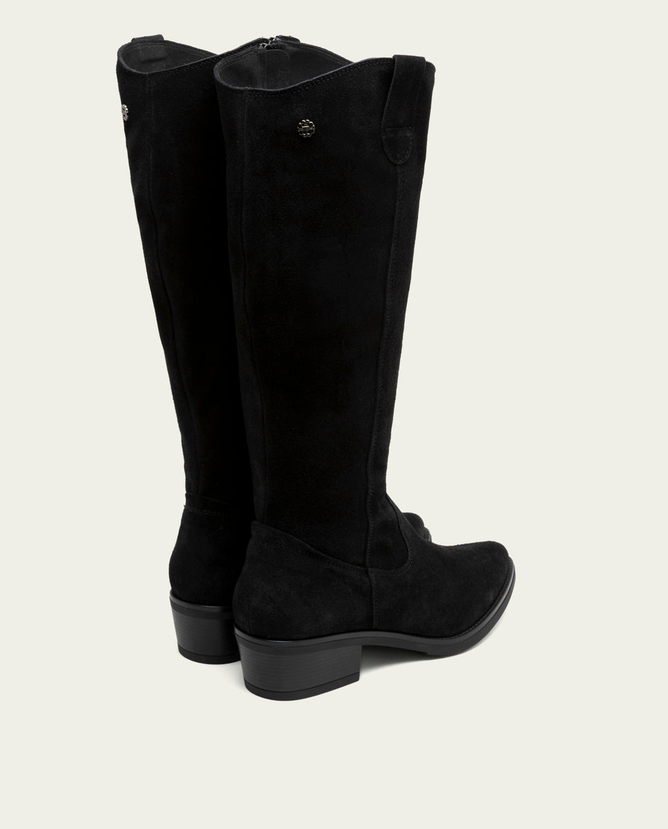 MANUELA BLACK WIDE-CALF LEATHER BOOTS