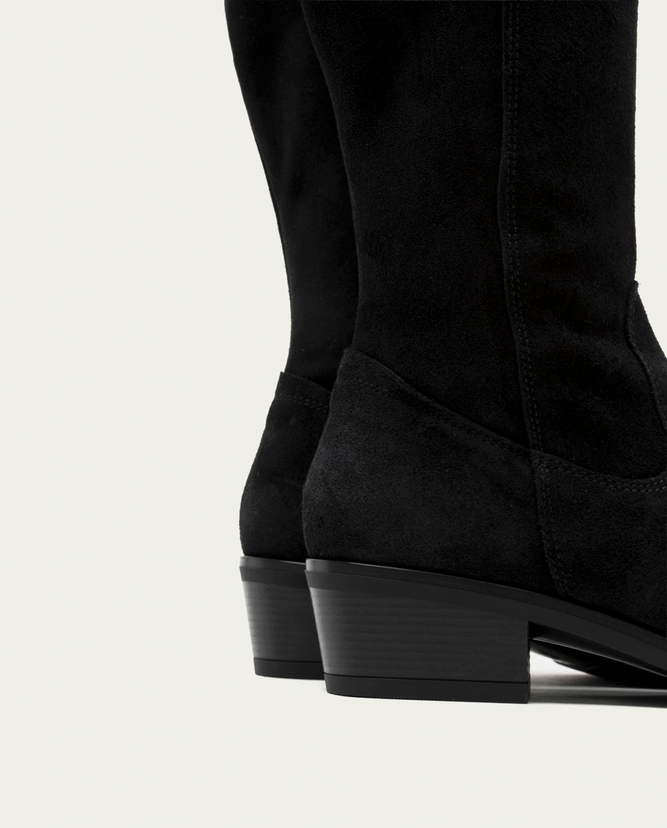 MANUELA BLACK WIDE-CALF LEATHER BOOTS