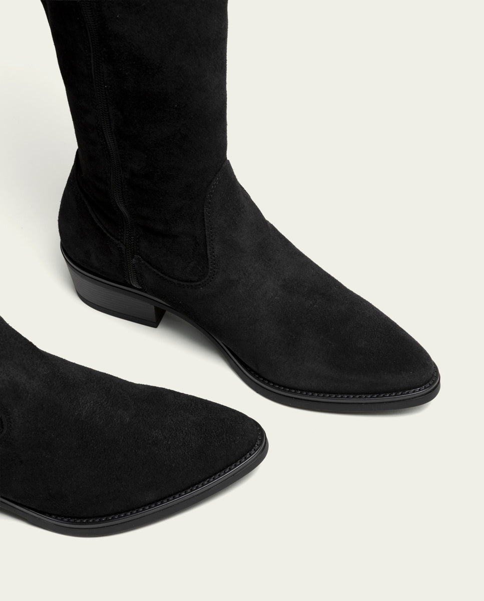 MANUELA BLACK WIDE-CALF LEATHER BOOTS