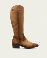 MANUELA TAN WIDE-CALF LEATHER BOOTS