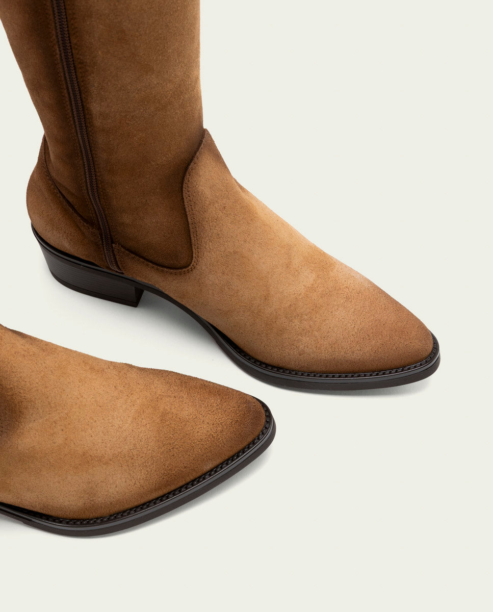 MANUELA TAN WIDE-CALF LEATHER BOOTS
