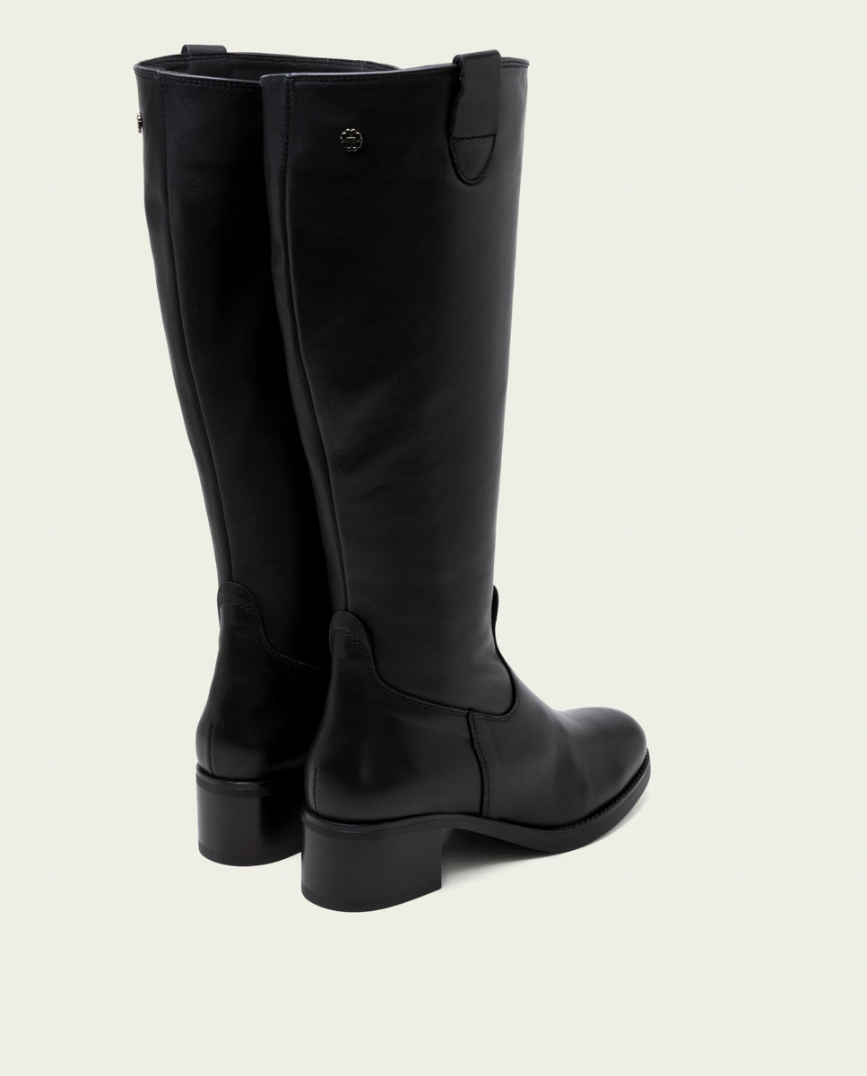 BOTTES EN CUIR À TIGE LARGE ET À TALON OLIVIA NOIR
