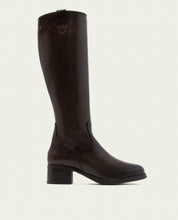 BOTTES EN CUIR À TIGE LARGE ET À TALON OLIVIA  MOKA