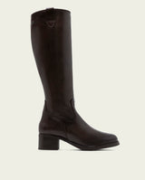 BOTTES EN CUIR À TIGE LARGE ET À TALON OLIVIA  MOKA