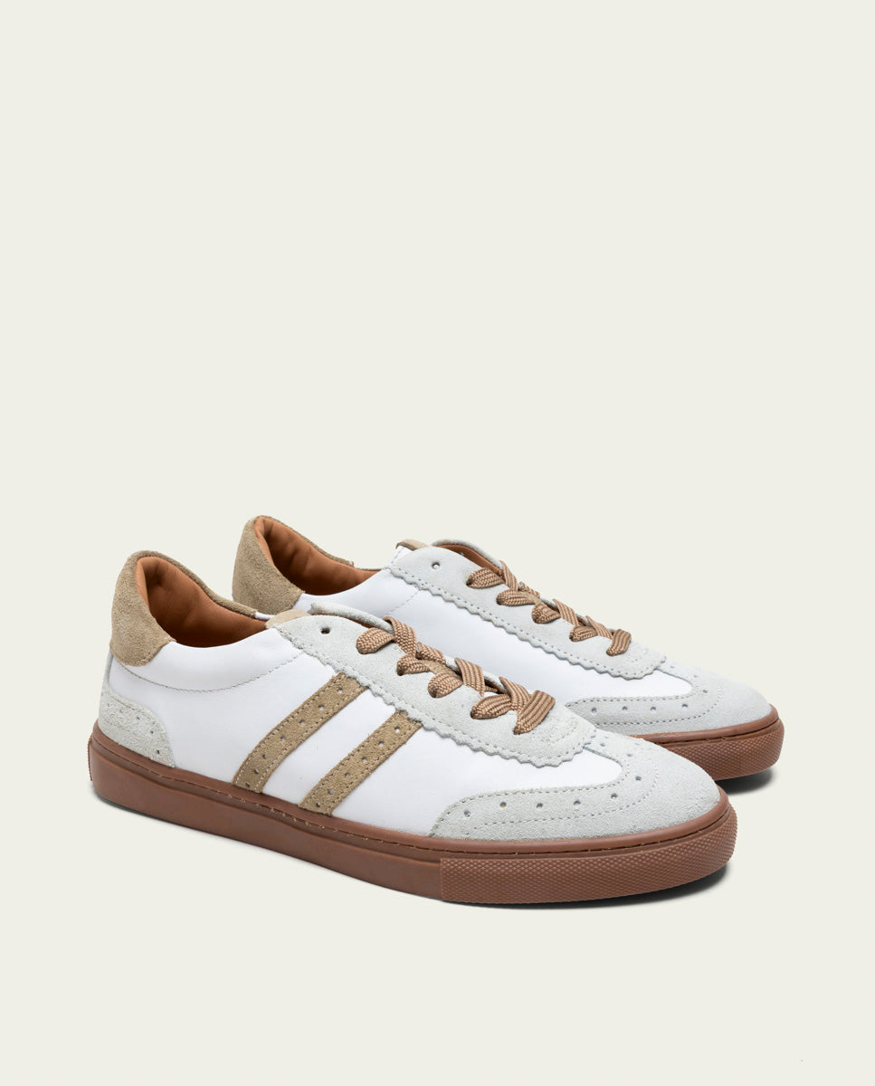 BASKETS SPORT CUIR BLANC ET BEIGE LONDRES