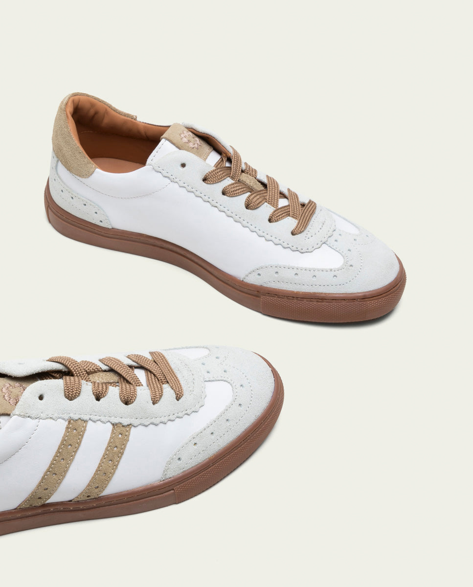 BASKETS SPORT CUIR BLANC ET BEIGE LONDRES