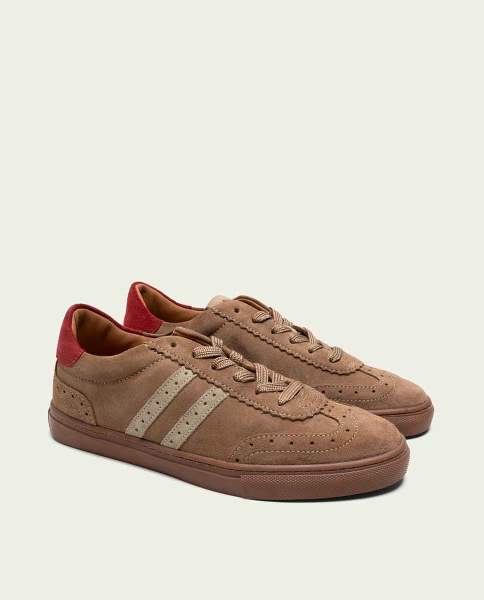 TAUPE BEIGE RED SUEDE SPORT SNEAKERS PARIS
