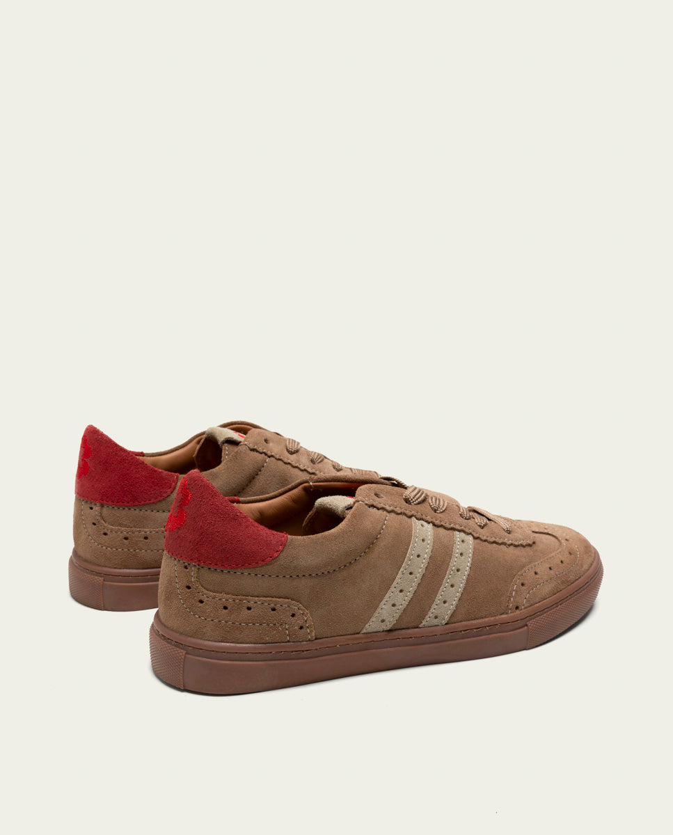 TAUPE BEIGE RED SUEDE SPORT SNEAKERS PARIS