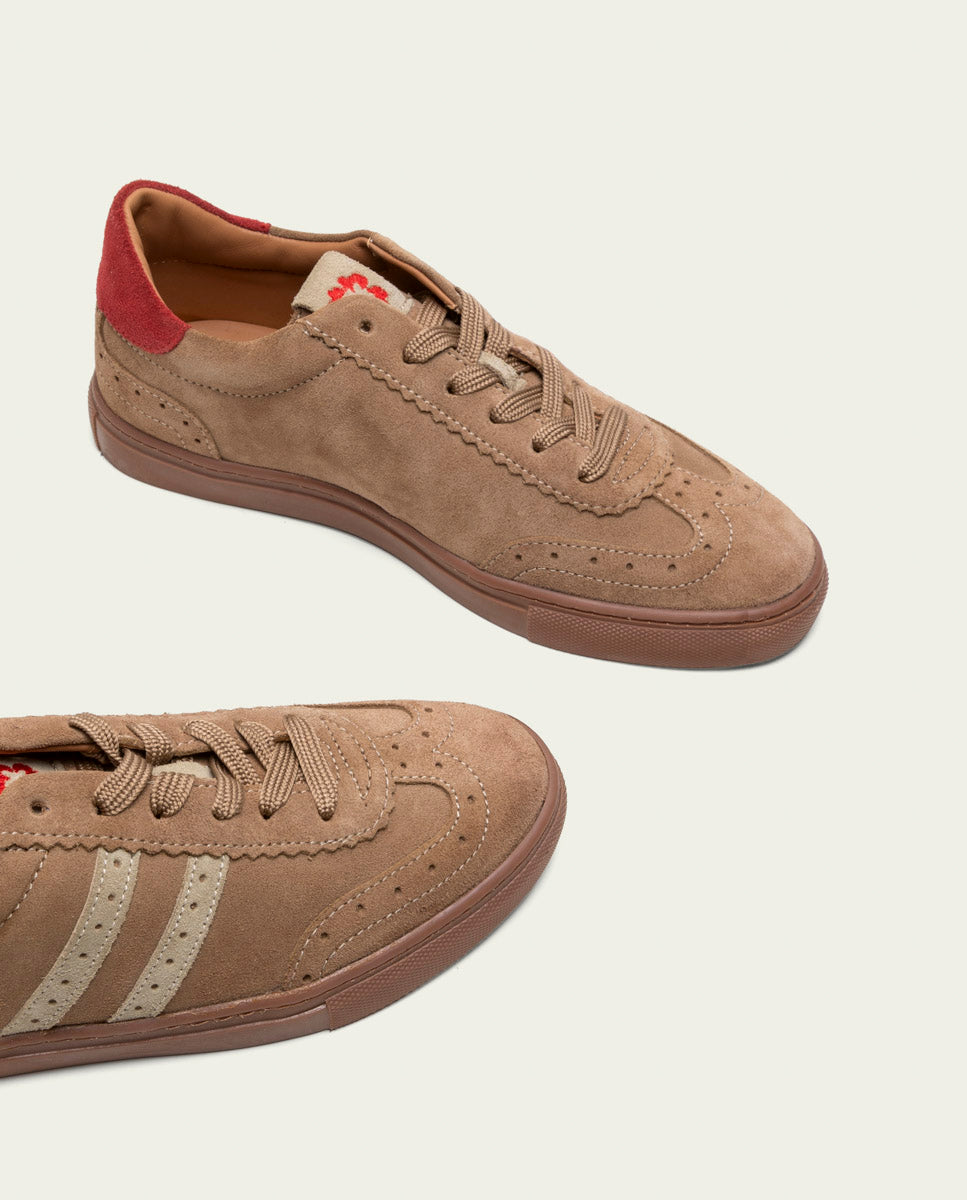 TAUPE BEIGE RED SUEDE SPORT SNEAKERS PARIS