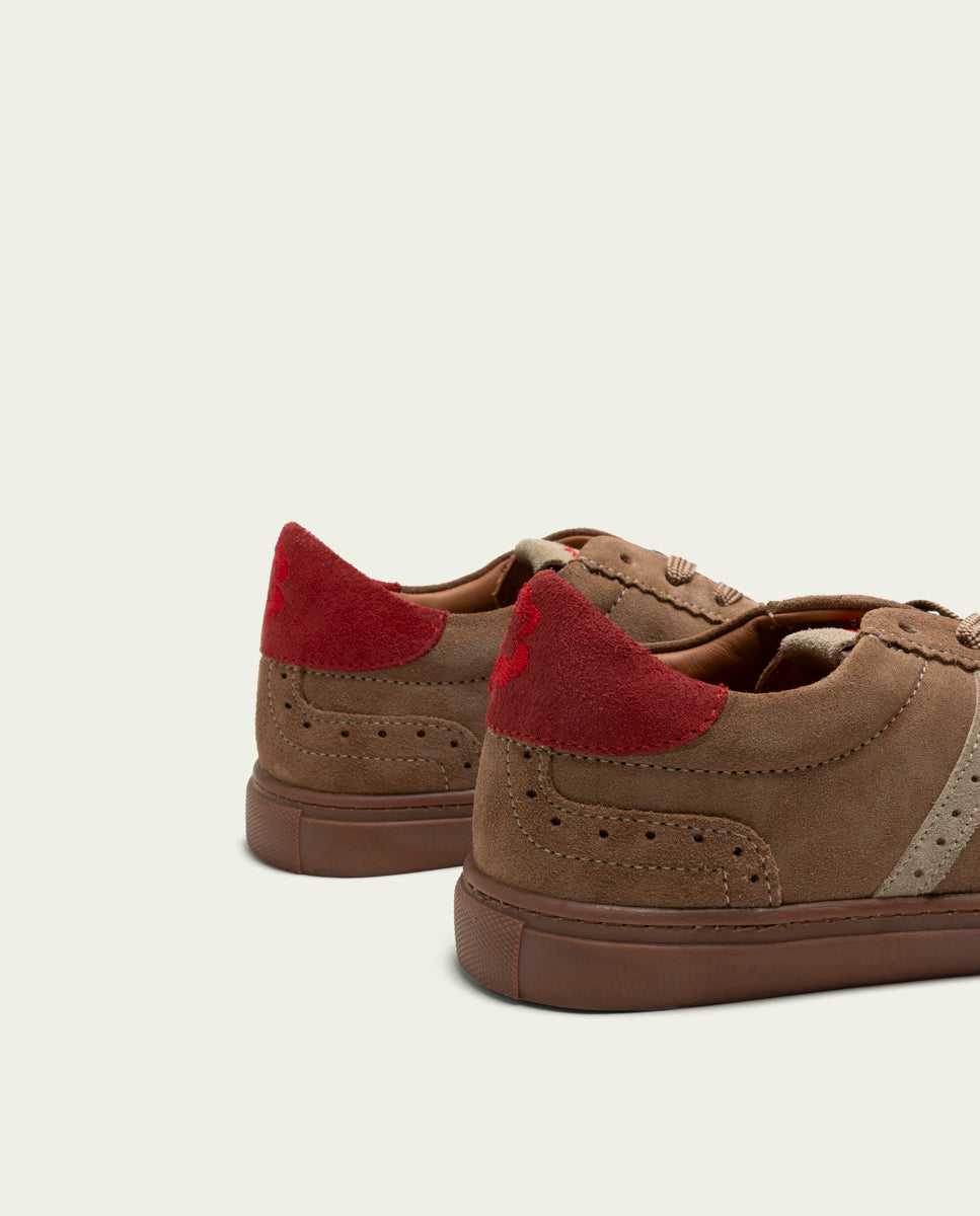 TAUPE BEIGE RED SUEDE SPORT SNEAKERS PARIS