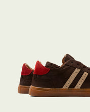 GRETA MOCHA, BEIGE AND RED SUEDE SNEAKERS