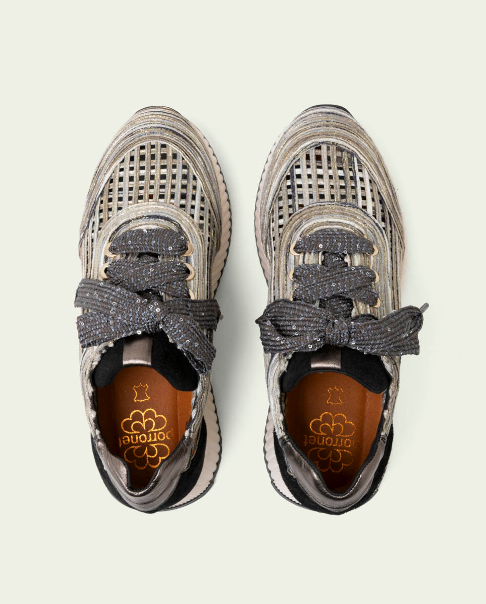 CHAUSSURES DE SPORT EN CUIR ET TISSU INÉS NOIR