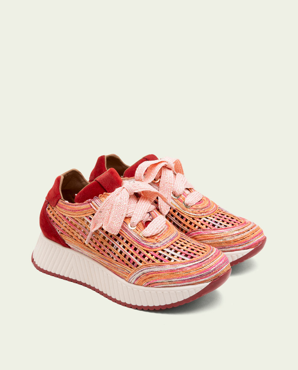 CHAUSSURES DE SPORT EN CUIR ET TISSU INÉS ROUGE