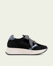 Zoe Noir Flat Leather and Velvet Sneakers