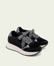 Zoe Noir Flat Leather and Velvet Sneakers