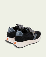 Zoe Noir Flat Leather and Velvet Sneakers