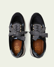 Zoe Noir Flat Leather and Velvet Sneakers