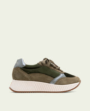 Zoe Khaki Flat Leather and Velvet Sneakers