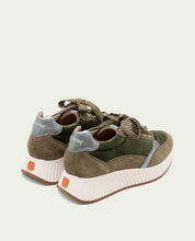 Zoe Khaki Flat Leather and Velvet Sneakers