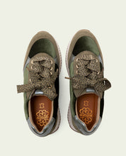 Zoe Khaki Flat Leather and Velvet Sneakers