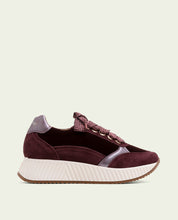 Zoe Bordeaux Flat Leather and Velvet Sneakers