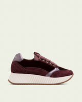 Zoe Bordeaux Flat Leather and Velvet Sneakers