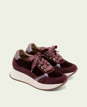 Zoe Bordeaux Flat Leather and Velvet Sneakers