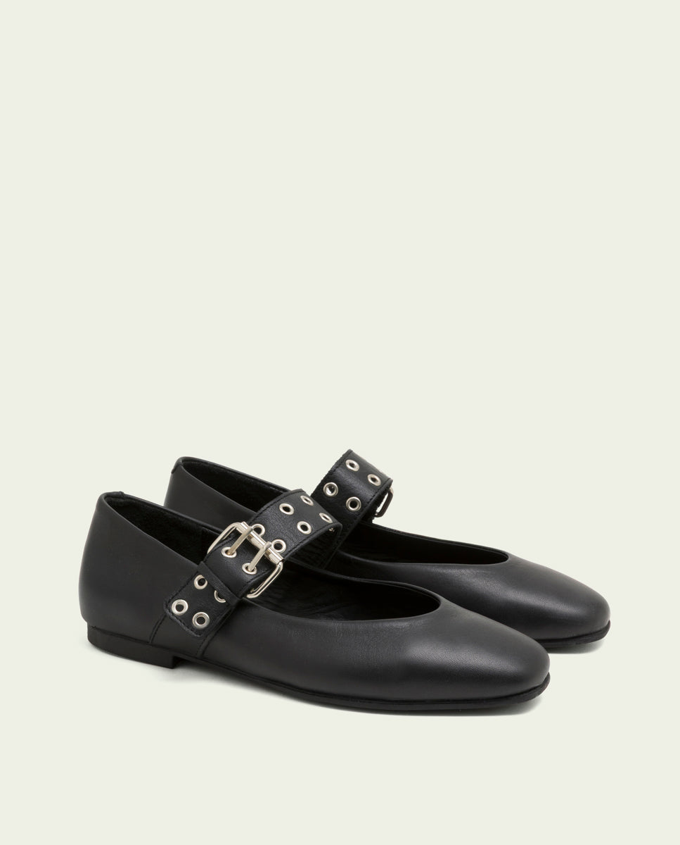 Vilma black leather flat ballerinas